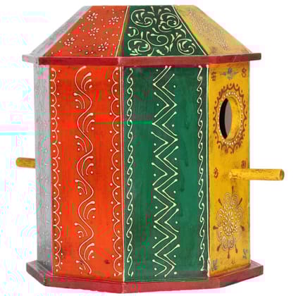 Hand-Painted Wooden Birdhouse � 30x24x30 cm � Vibrant Multicolor Design for Outdoor Garden or Balcony D�cor Hand-Painted Wooden Birdhouse � 30x24x30 cm � Vibrant Multicolor Design for Outdoor Garden or Balcony D�cor