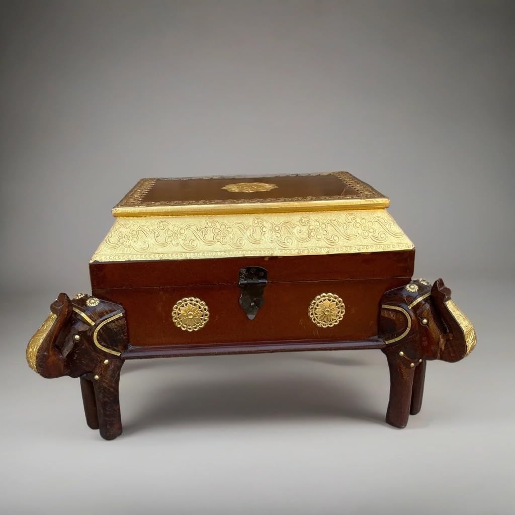 Wooden Jewelry Box with Brass Fittings, 52 x 42 x 30 cm