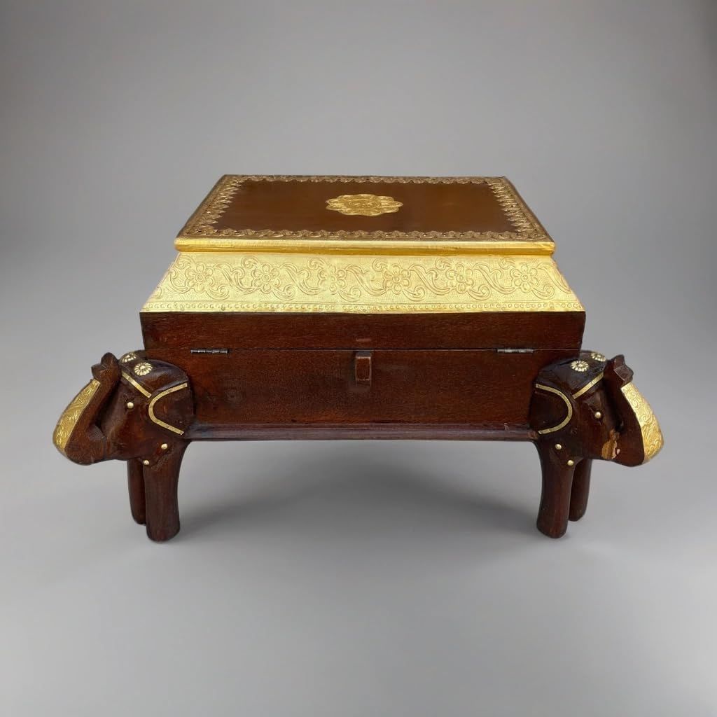 Wooden Jewelry Box with Brass Fittings, 52 x 42 x 30 cm