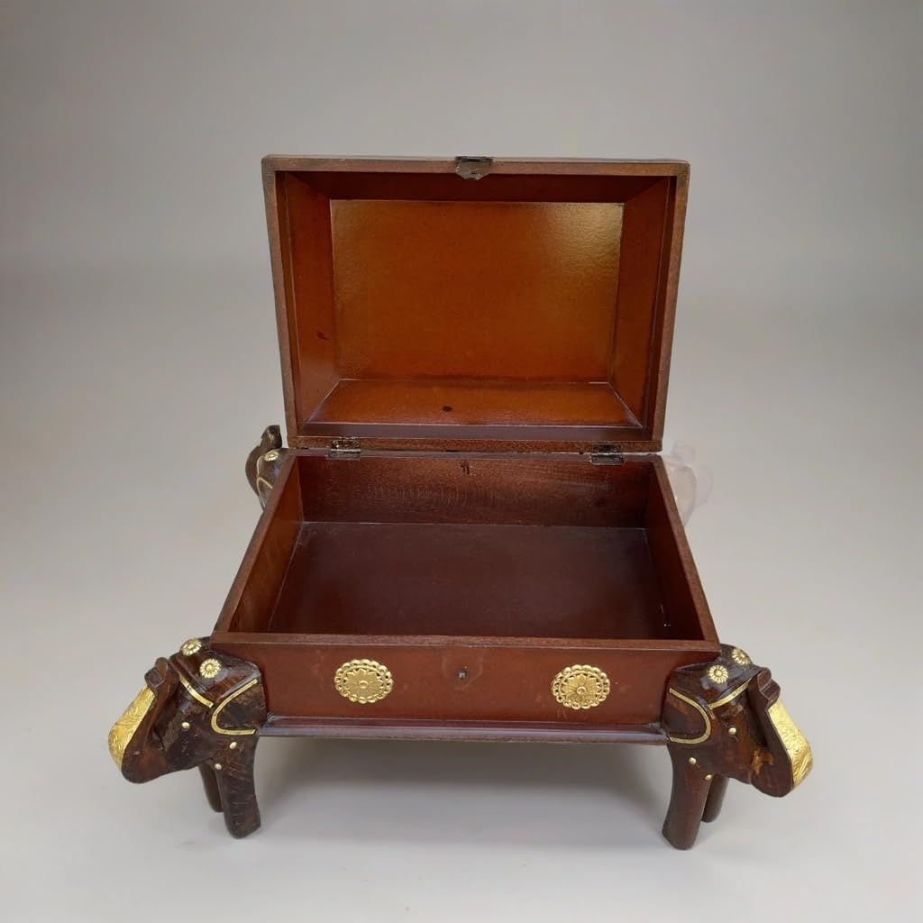 Wooden Jewelry Box with Brass Fittings, 52 x 42 x 30 cm