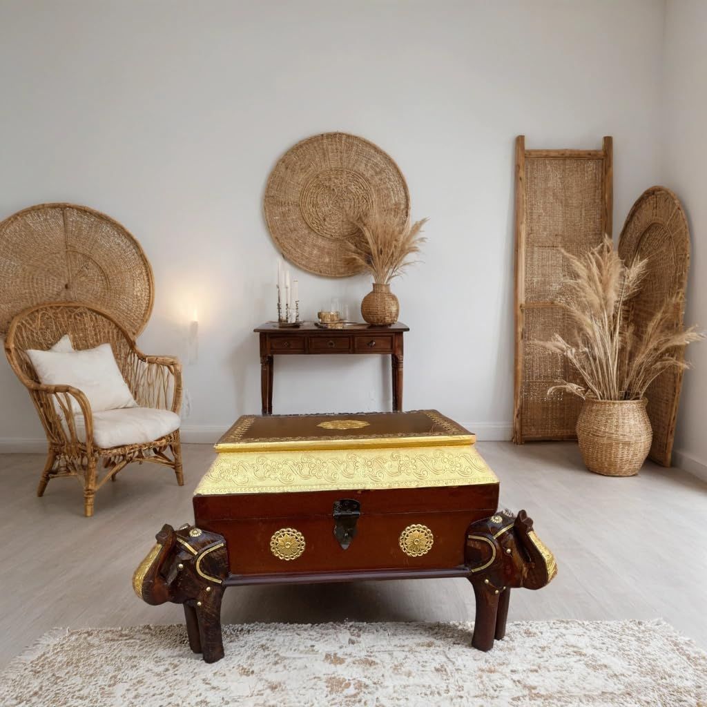 Wooden Jewelry Box with Brass Fittings, 52 x 42 x 30 cm