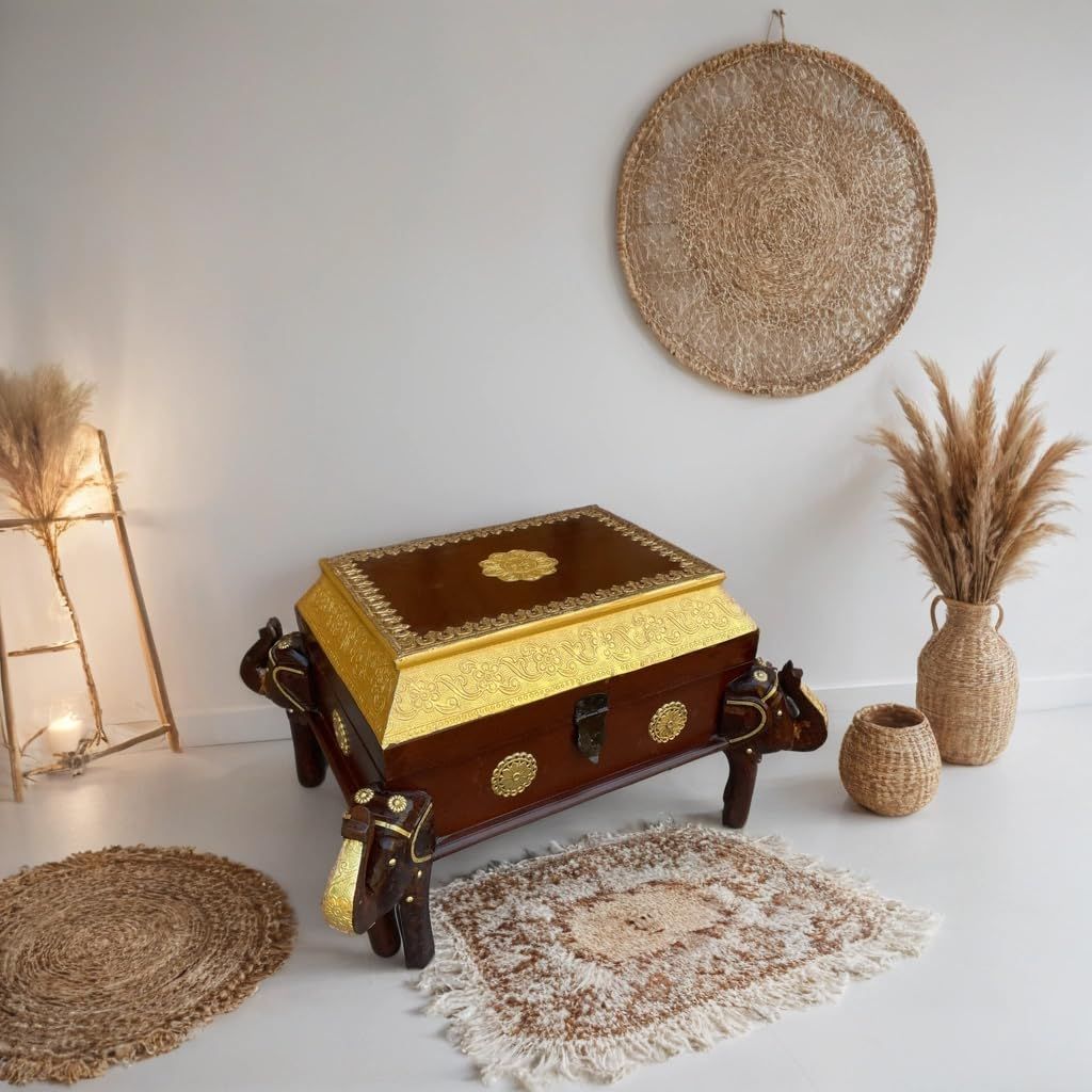 Wooden Jewelry Box with Brass Fittings, 52 x 42 x 30 cm