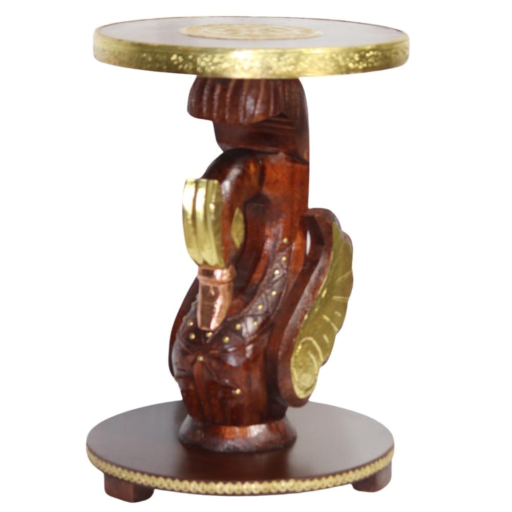 Handcrafted Wooden Swan-Shaped Side Table with Brass Accents, 30x30x43 cm, Unique Decorative Table
