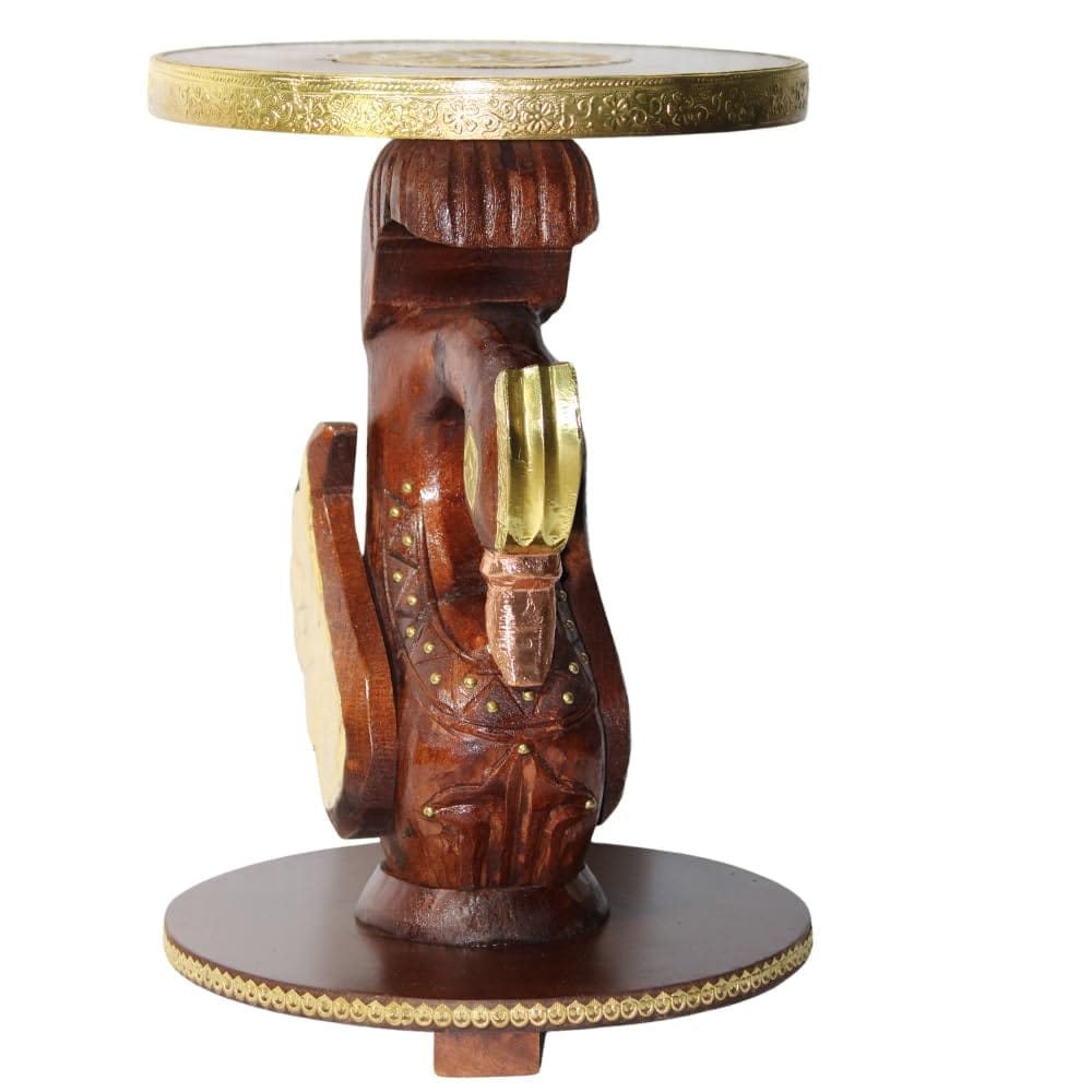 Handcrafted Wooden Swan-Shaped Side Table with Brass Accents, 30x30x43 cm, Unique Decorative Table