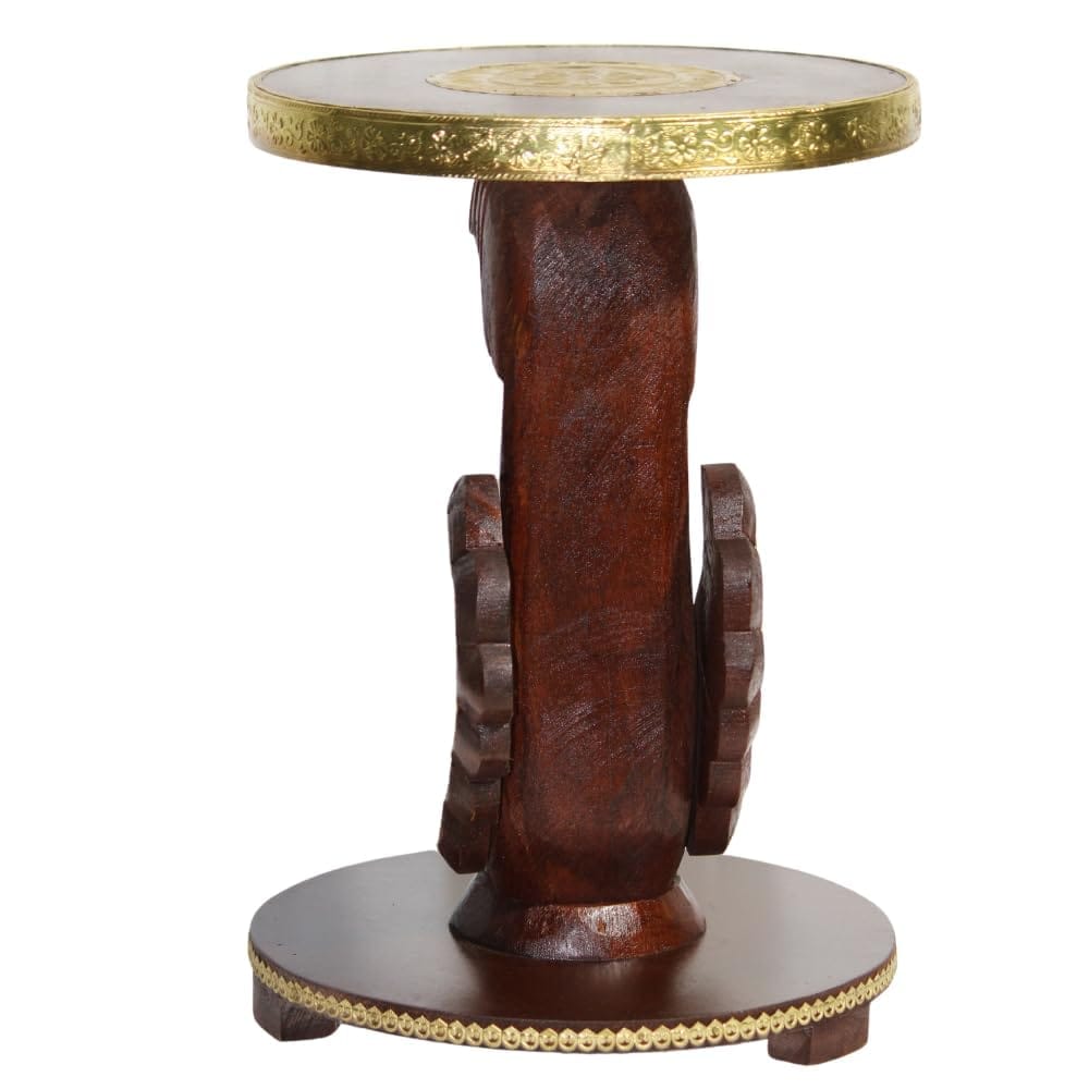 Handcrafted Wooden Swan-Shaped Side Table with Brass Accents, 30x30x43 cm, Unique Decorative Table