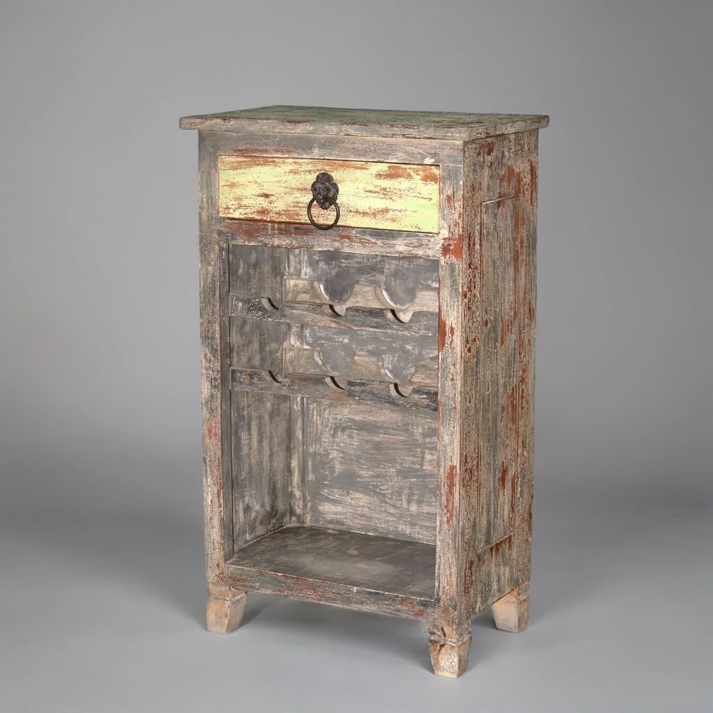 Wooden Wine Holder Side Table with Antique Polish, 50x30x85 cm, for Home, Caf�, Bar, Farmhouse