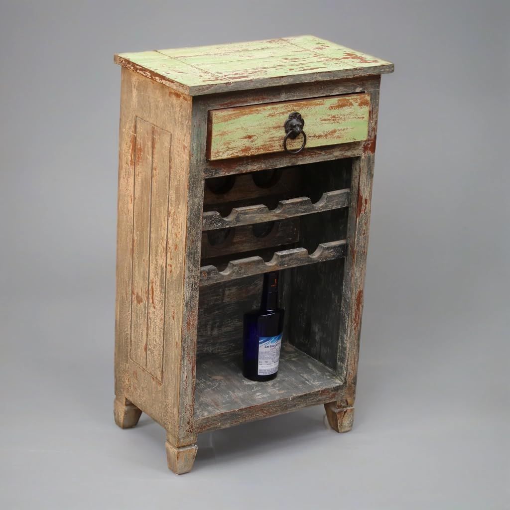 Wooden Wine Holder Side Table with Antique Polish, 50x30x85 cm, for Home, Caf�, Bar, Farmhouse