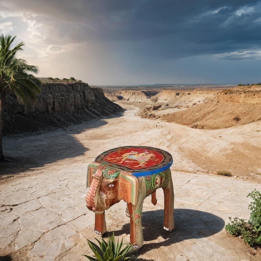 Dhola Maru Hand-Painted Wooden Elephant Stool Table, 35x 30 x 30 cm