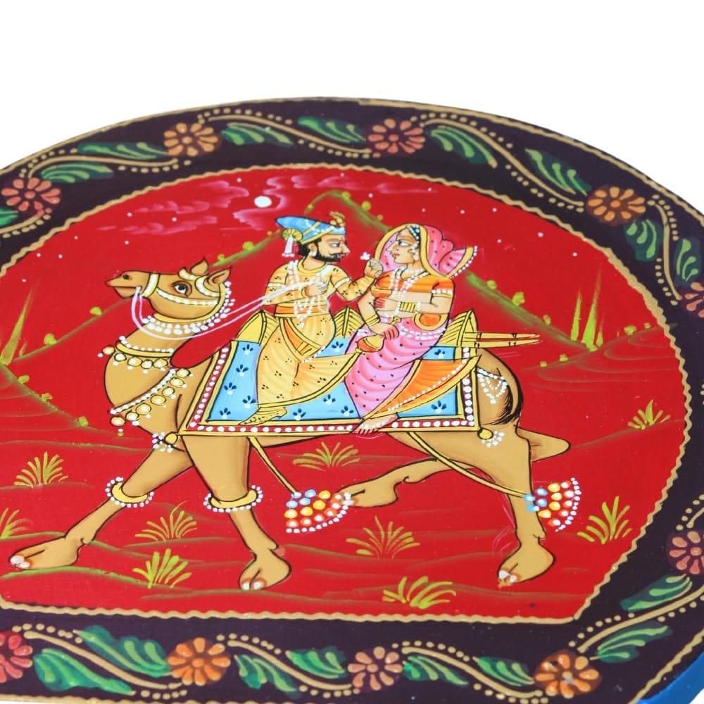 Dhola Maru Hand-Painted Wooden Elephant Stool Table, 35x 30 x 30 cm