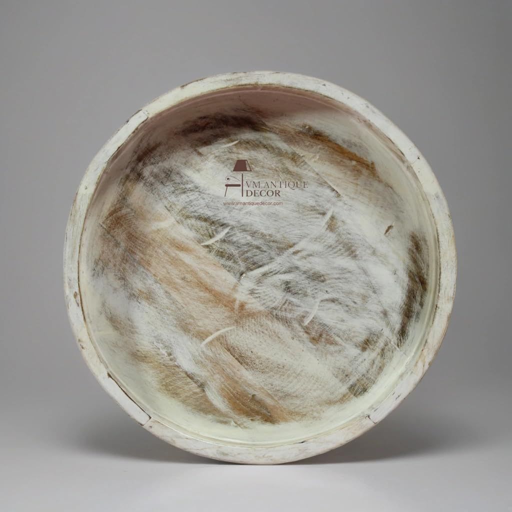 Wooden Chakki Round Table, White Wash, 45x45x20 cm Perfect for Home & Living Room Decor,Coffee & Snack Serving Table