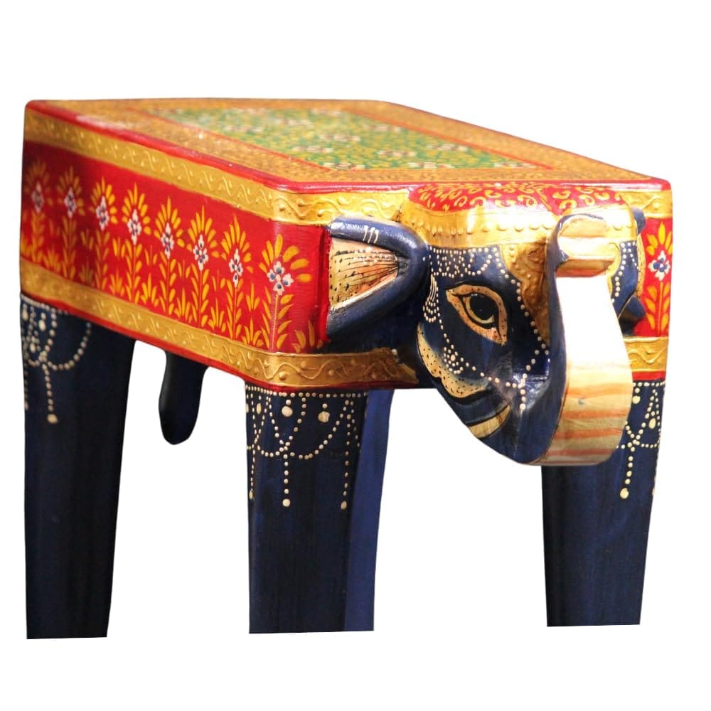 Hand-Painted Wooden Elephant Table with Drawer for Home & Office Decor