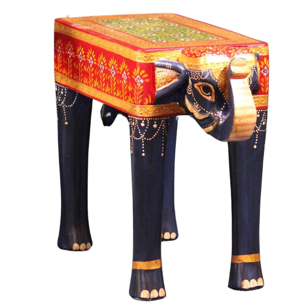 Hand-Painted Wooden Elephant Table with Drawer for Home & Office Decor