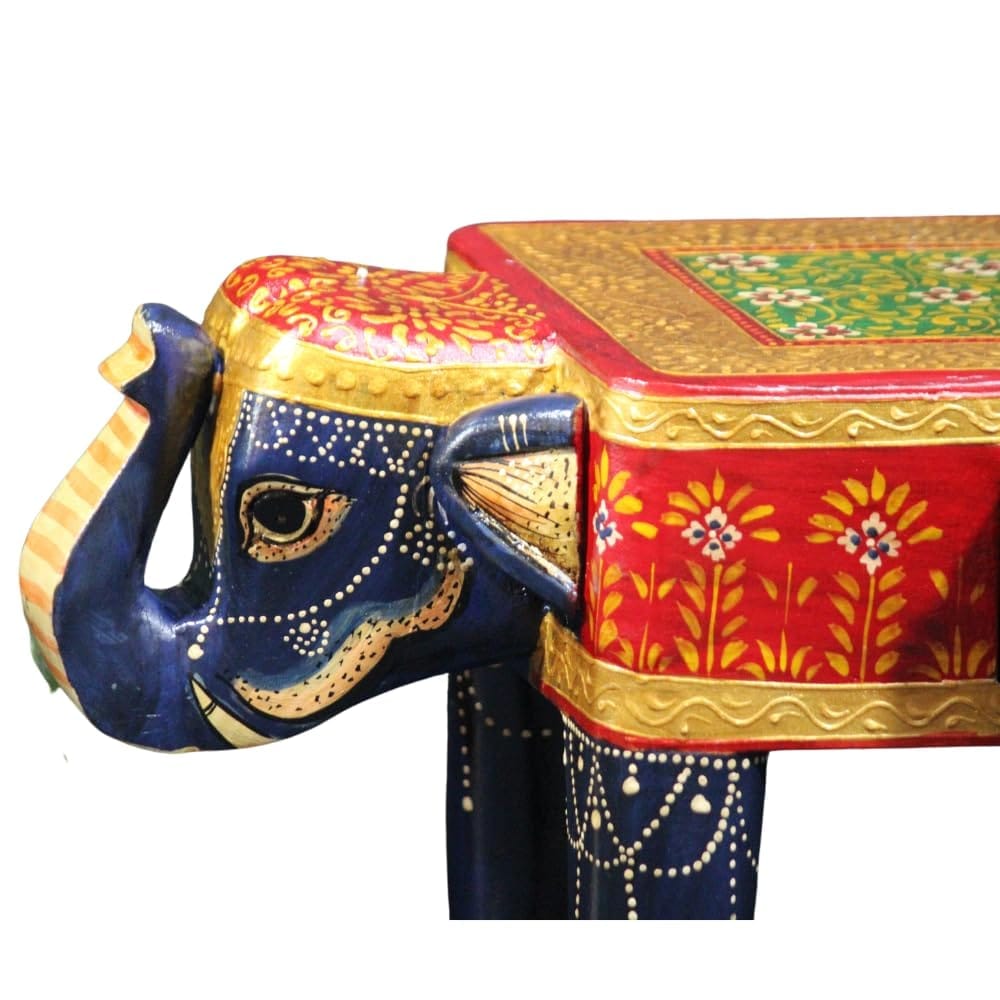 Hand-Painted Wooden Elephant Table with Drawer for Home & Office Decor