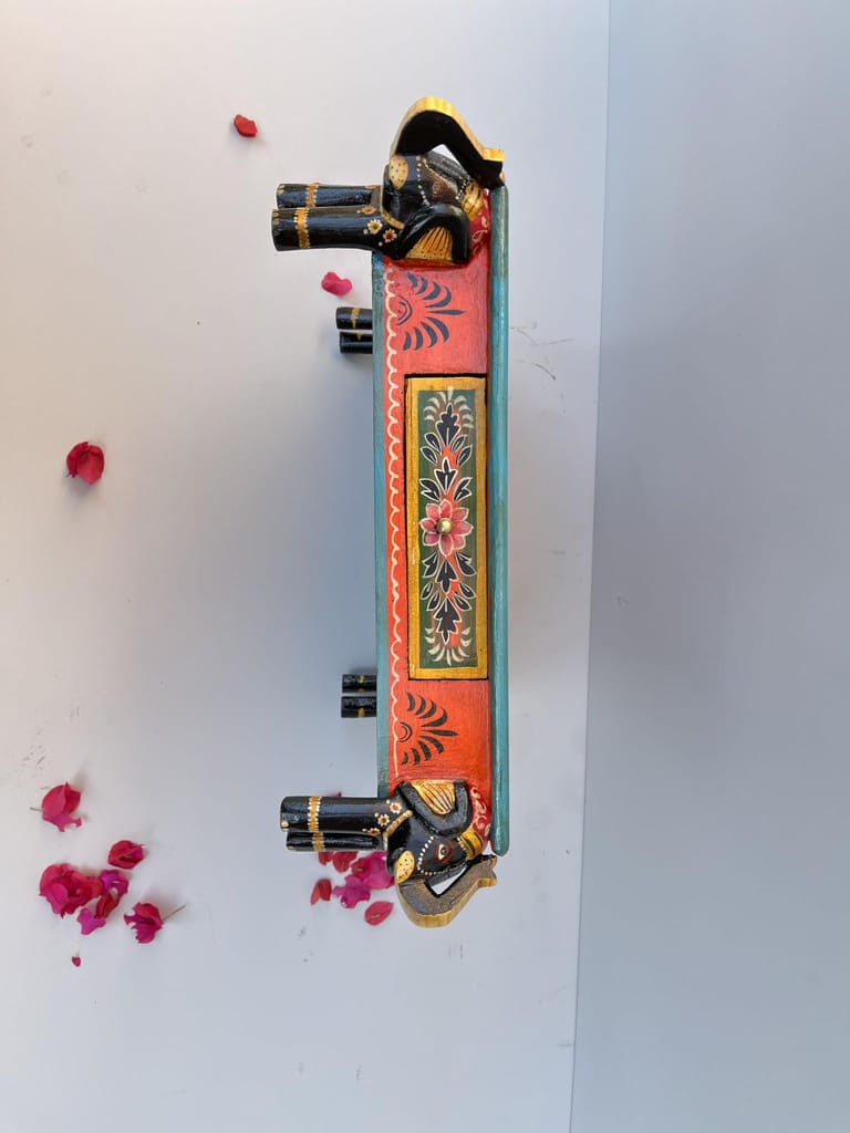 Handcrafted Wooden Elephant Choki Bajot Table with Brass Accents, (Multicolour)