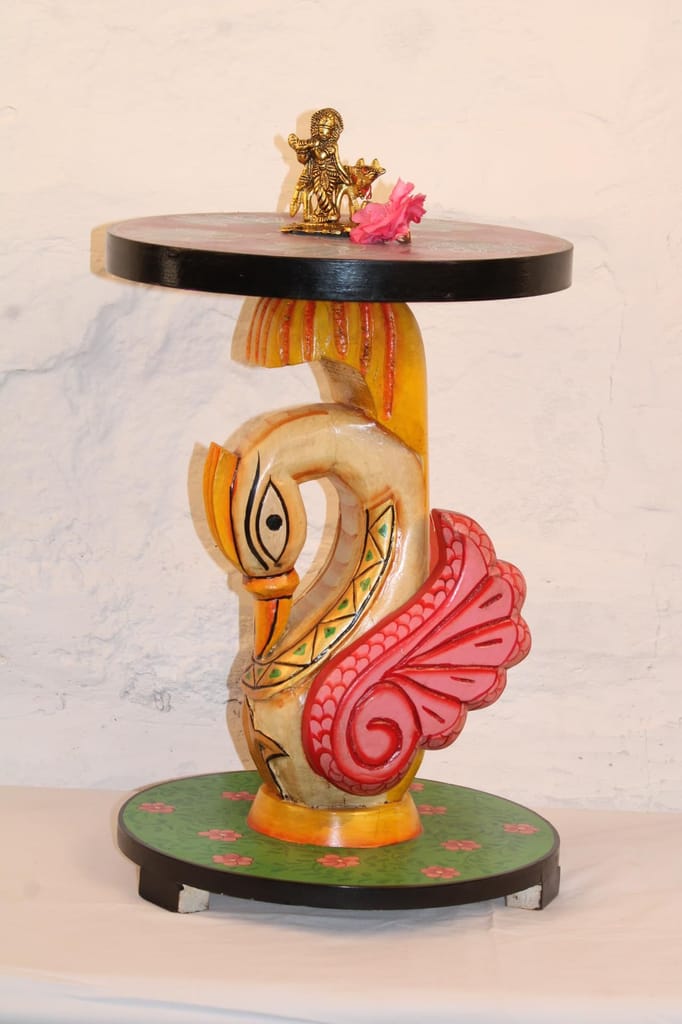 Hand-Painted Wooden Duck Coffee Table - 30x30x43 cm, Decorative Carved Accent Furniture