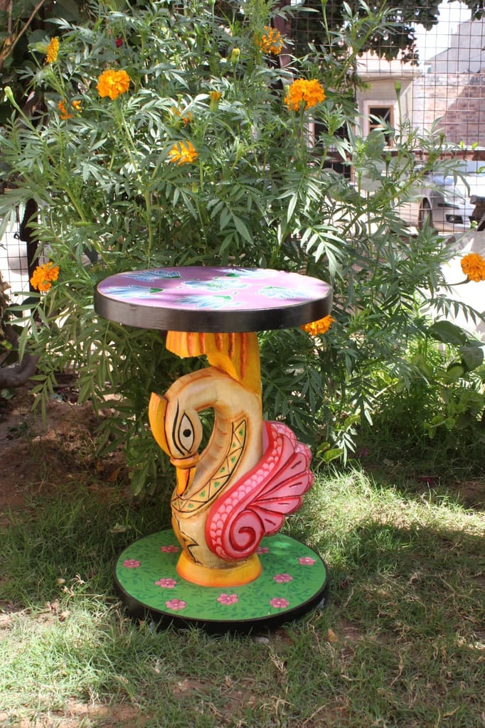 Hand-Painted Wooden Duck Coffee Table - 30x30x43 cm, Decorative Carved Accent Furniture