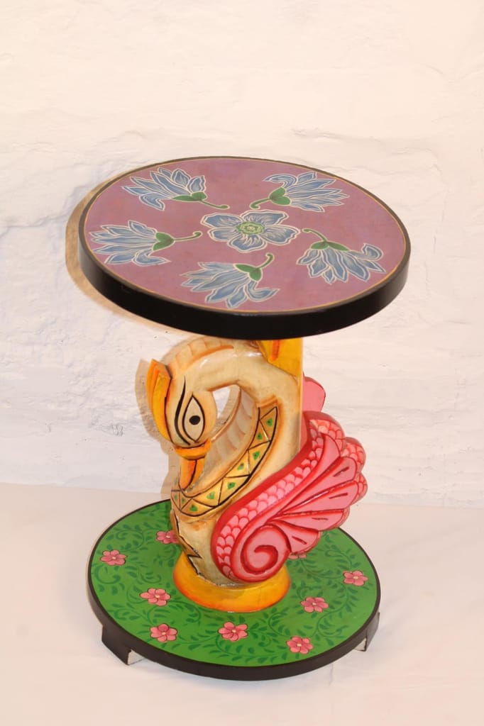 Hand-Painted Wooden Duck Coffee Table - 30x30x43 cm, Decorative Carved Accent Furniture