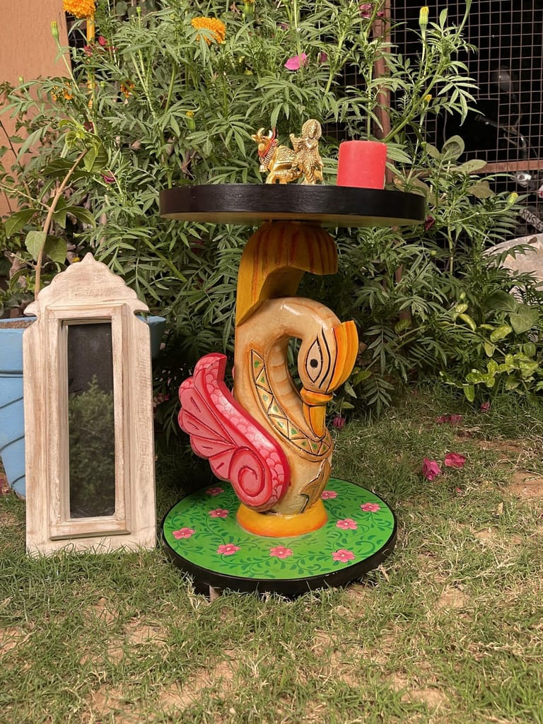 Hand-Painted Wooden Duck Coffee Table - 30x30x43 cm, Decorative Carved Accent Furniture