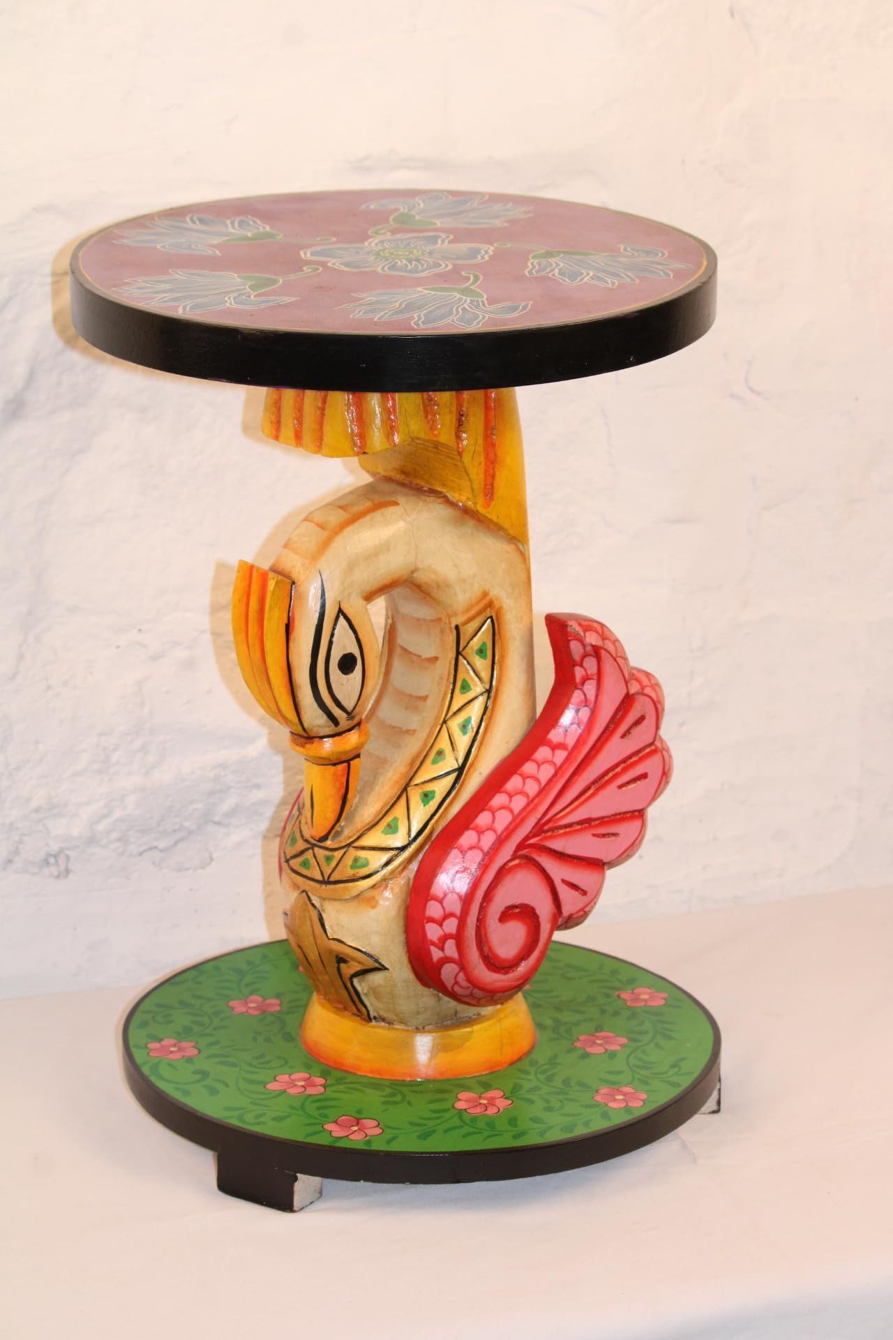 Hand-Painted Wooden Duck Coffee Table - 30x30x43 cm, Decorative Carved Accent Furniture