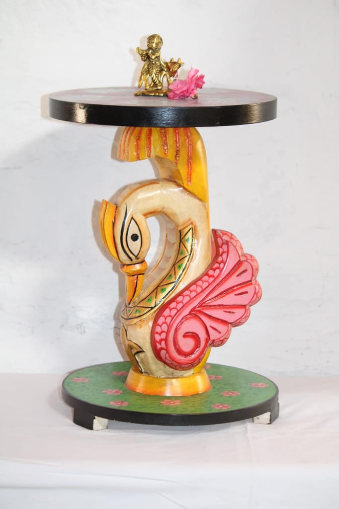Hand-Painted Wooden Duck Coffee Table - 30x30x43 cm, Decorative Carved Accent Furniture