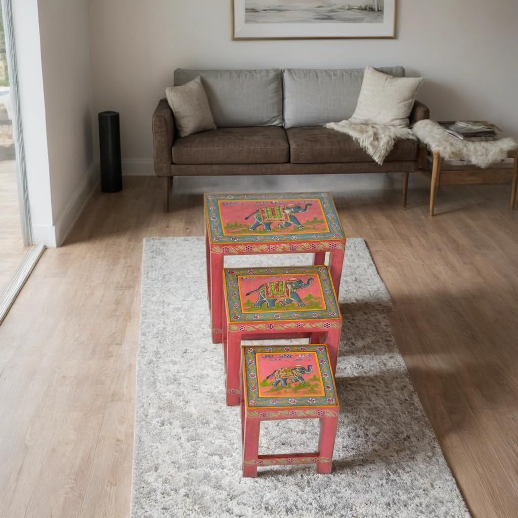 Hand Painted Wooden Nesting Tables, Set of 3 Perfect for The Living Room, Bedroom, Farmhouse, or Even as Elegant Office Decor