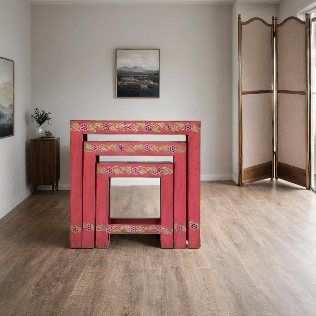 Hand Painted Wooden Nesting Tables, Set of 3 Perfect for The Living Room, Bedroom, Farmhouse, or Even as Elegant Office Decor