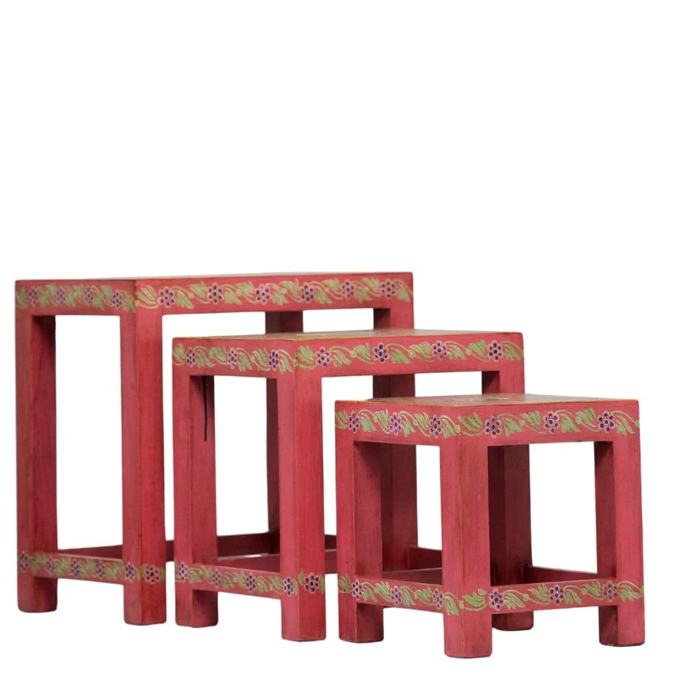 Hand Painted Wooden Nesting Tables, Set of 3 Perfect for The Living Room, Bedroom, Farmhouse, or Even as Elegant Office Decor