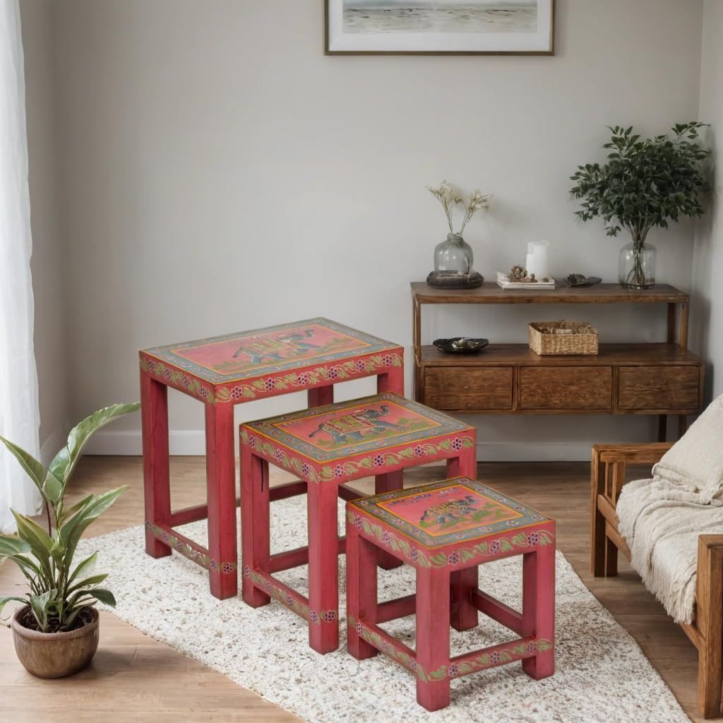 Hand Painted Wooden Nesting Tables, Set of 3 Perfect for The Living Room, Bedroom, Farmhouse, or Even as Elegant Office Decor