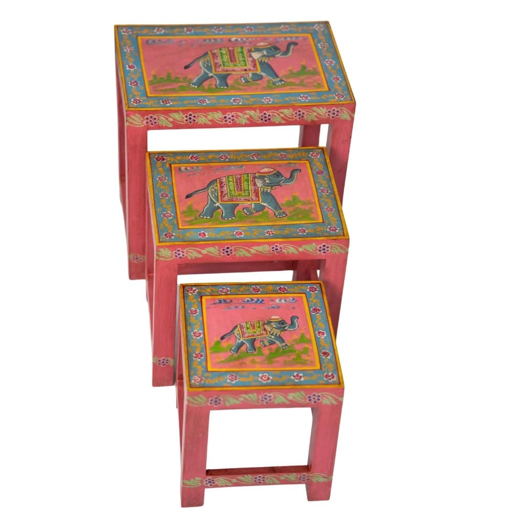 Hand Painted Wooden Nesting Tables, Set of 3 Perfect for The Living Room, Bedroom, Farmhouse, or Even as Elegant Office Decor