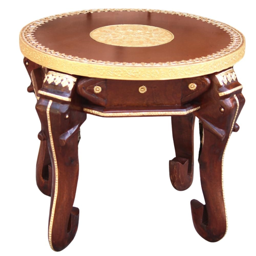 Handcrafted Wooden Elephant Table with Brass Inlay, Coffe Table for Home Decor
