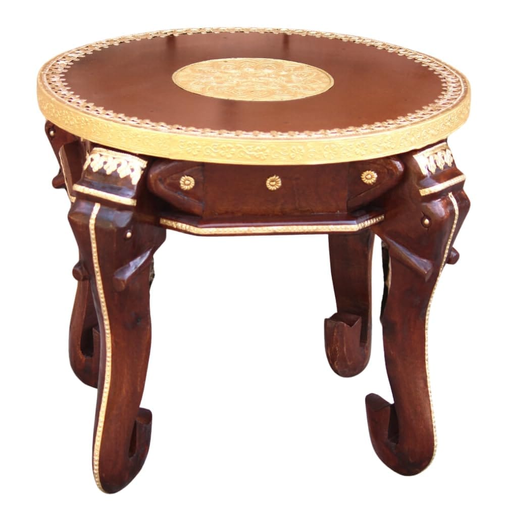 Handcrafted Wooden Elephant Table with Brass Inlay, Coffe Table for Home Decor
