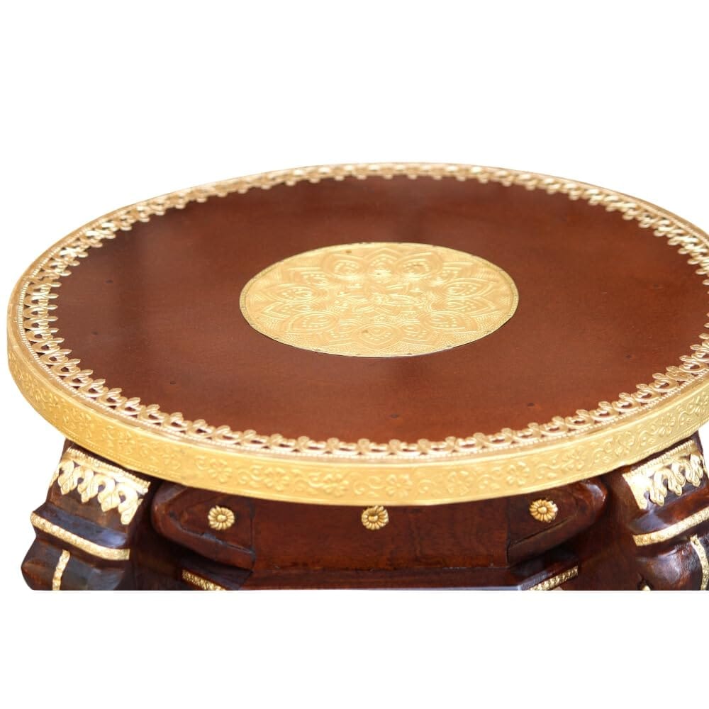 Handcrafted Wooden Elephant Table with Brass Inlay, Coffe Table for Home Decor