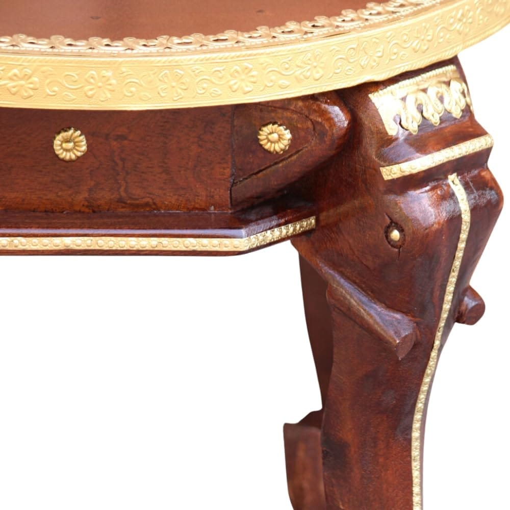 Handcrafted Wooden Elephant Table with Brass Inlay, Coffe Table for Home Decor