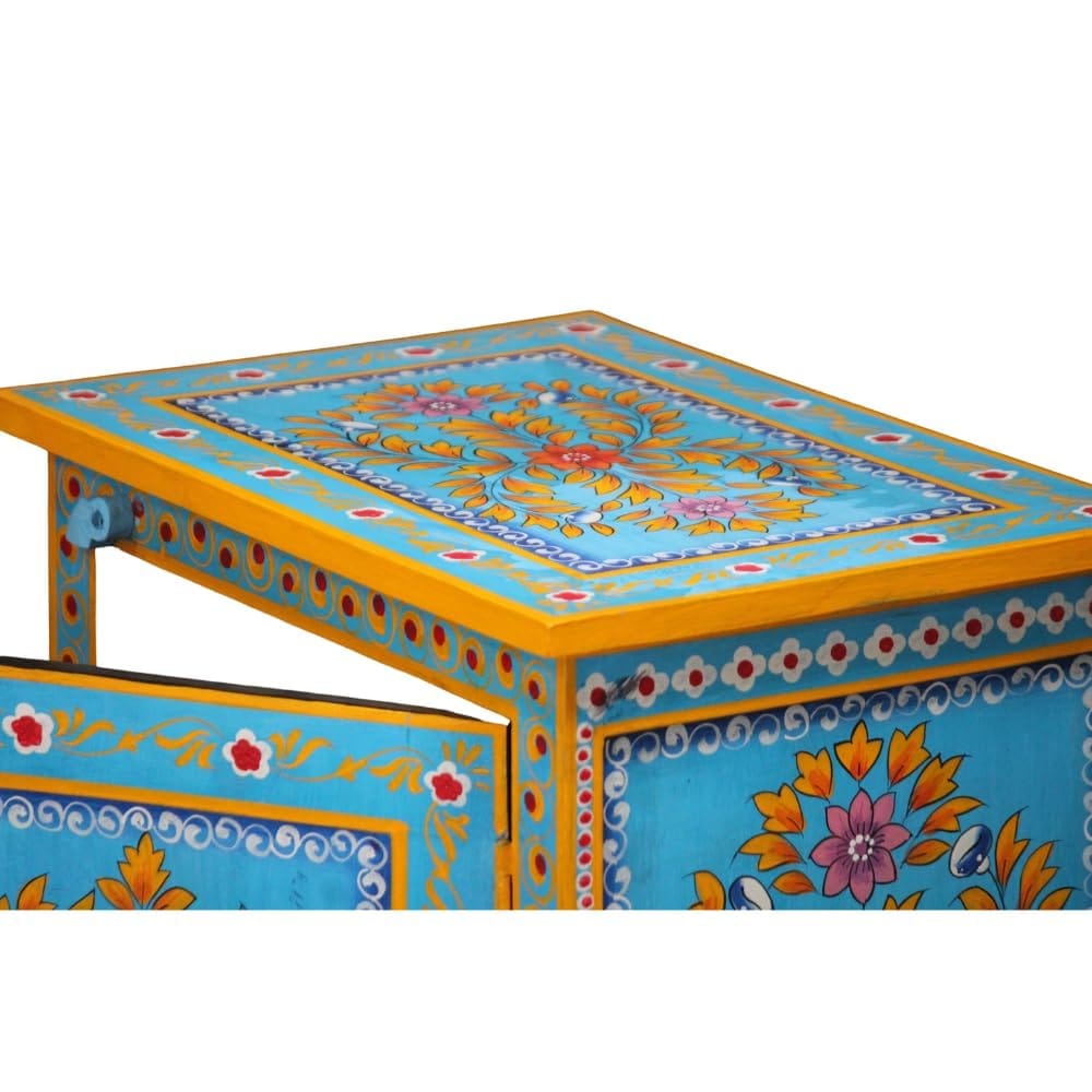 Rustic Hand-Painted Wooden Side Cabinet Perfect for a Bedside Table in Your Bedroom or as an Accent Cabinet Beside a Hall-Side Sofa