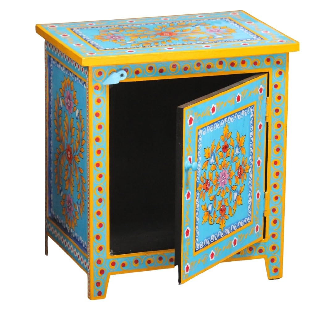 Rustic Hand-Painted Wooden Side Cabinet Perfect for a Bedside Table in Your Bedroom or as an Accent Cabinet Beside a Hall-Side Sofa