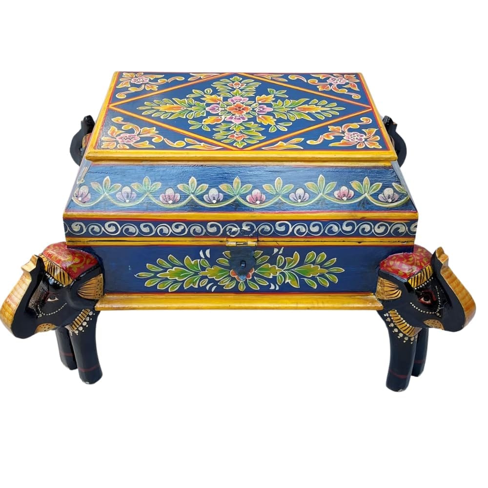 Hand-Painted Wooden Elephant Table with Storage, 50x40x30 cm, Decorative Accent Piece