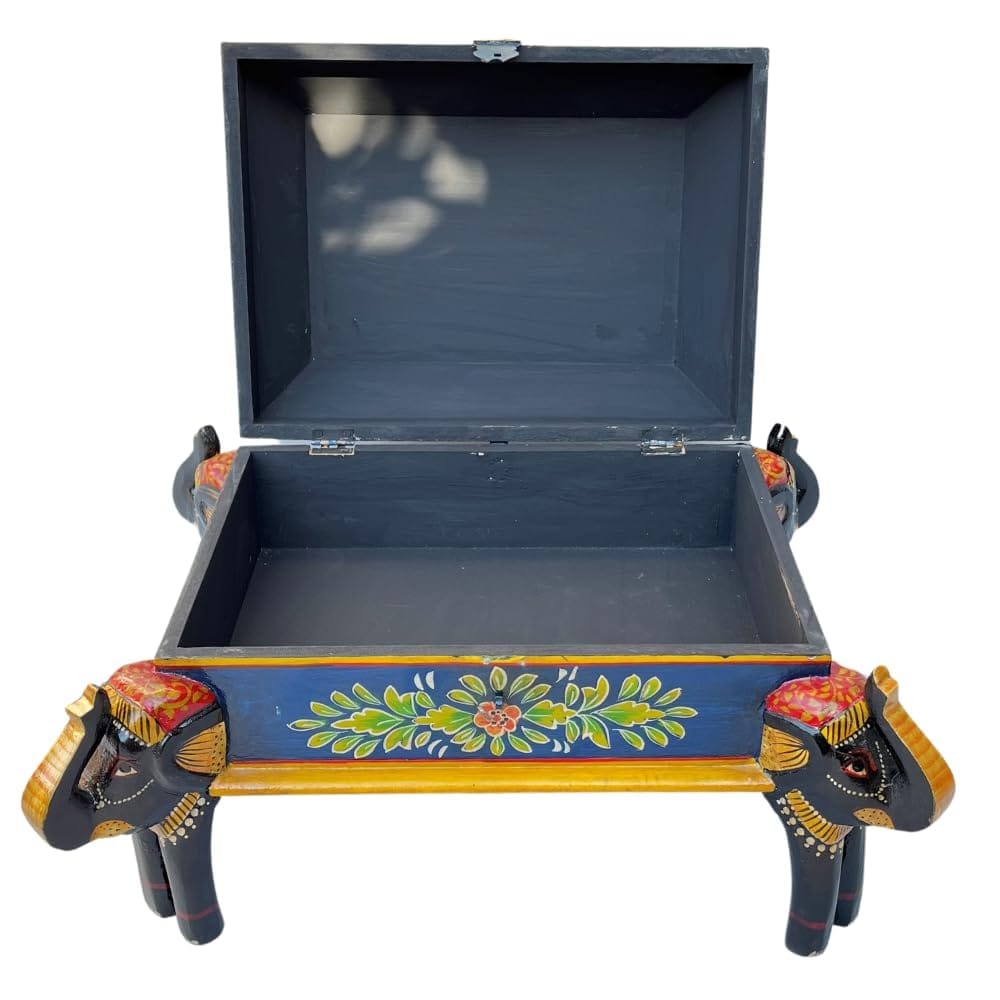 Hand-Painted Wooden Elephant Table with Storage, 50x40x30 cm, Decorative Accent Piece