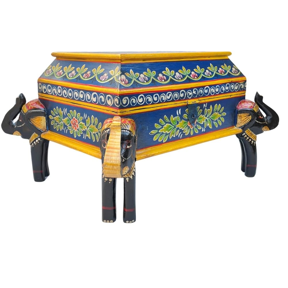 Hand-Painted Wooden Elephant Table with Storage, 50x40x30 cm, Decorative Accent Piece