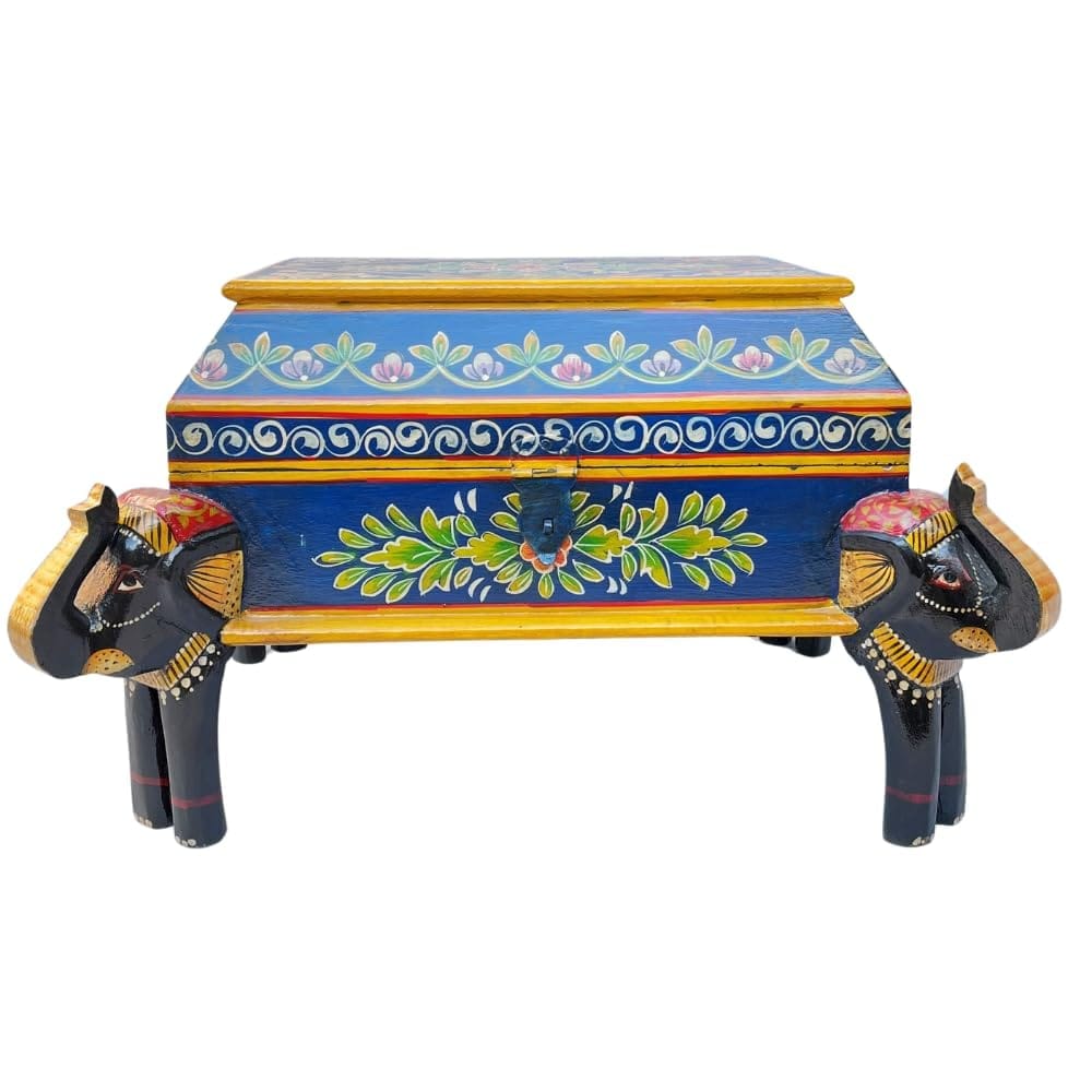 Hand-Painted Wooden Elephant Table with Storage, 50x40x30 cm, Decorative Accent Piece