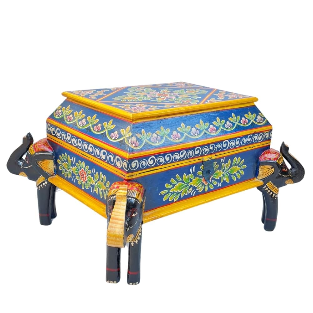 Hand-Painted Wooden Elephant Table with Storage, 50x40x30 cm, Decorative Accent Piece