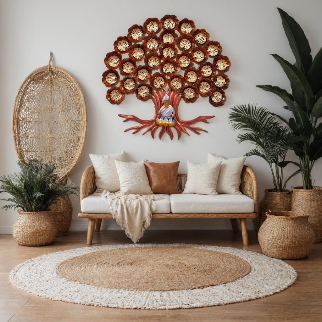 Iron Handicraft Buddha Tree Wall Decor, 102x6x102 cm, LED Lighting Illuminated Design for Living Room/Bedroom/Dining Hall/Office/Hotels.