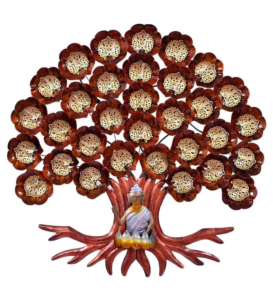 Iron Handicraft Buddha Tree Wall Decor, 102x6x102 cm, LED Lighting Illuminated Design for Living Room/Bedroom/Dining Hall/Office/Hotels.