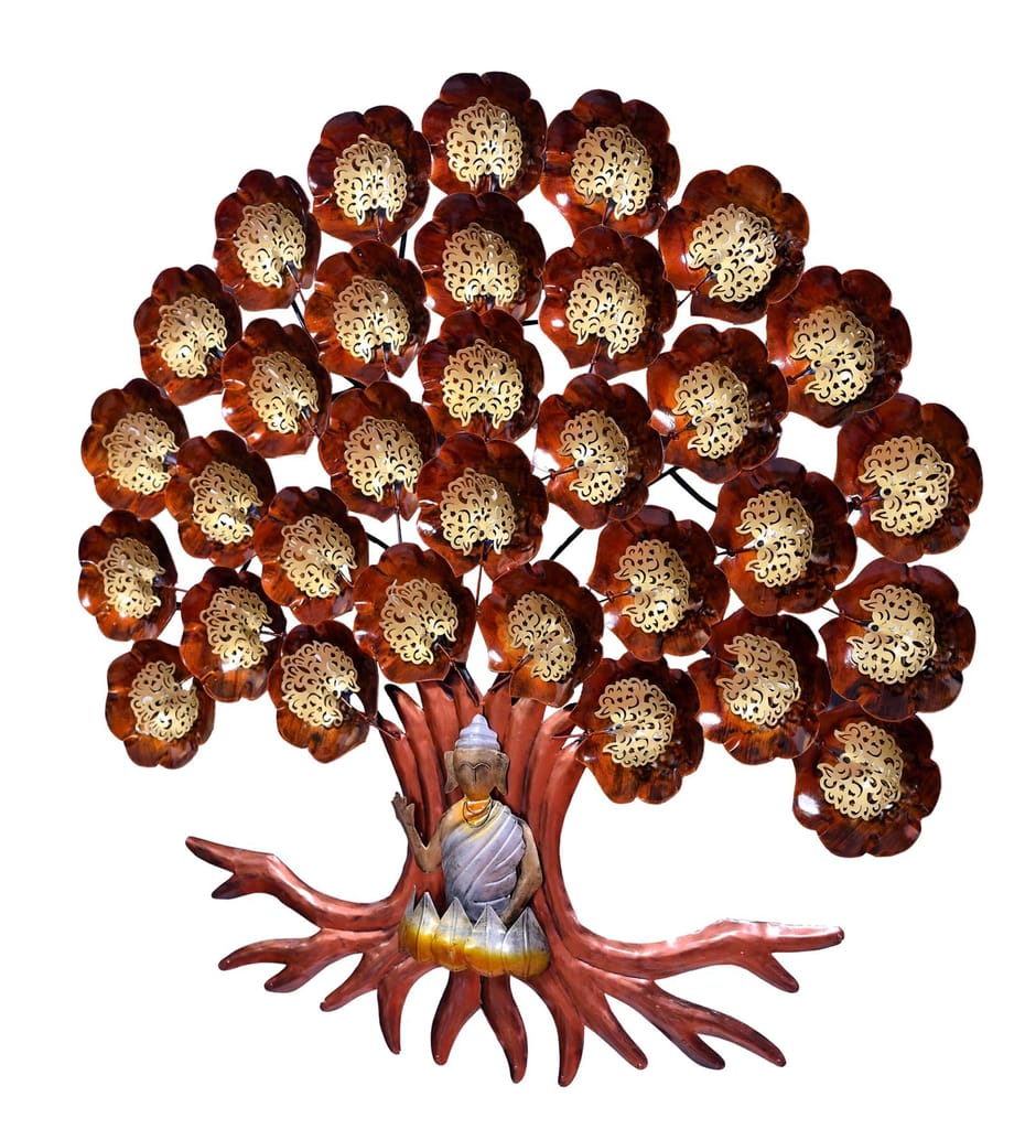 Iron Handicraft Buddha Tree Wall Decor, 102x6x102 cm, LED Lighting Illuminated Design for Living Room/Bedroom/Dining Hall/Office/Hotels.