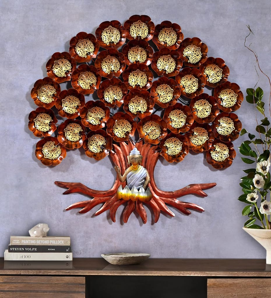 Iron Handicraft Buddha Tree Wall Decor, 102x6x102 cm, LED Lighting Illuminated Design for Living Room/Bedroom/Dining Hall/Office/Hotels.