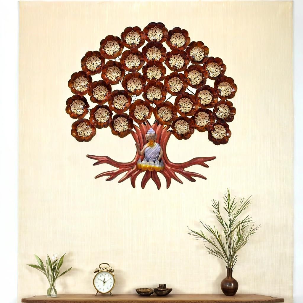 Iron Handicraft Buddha Tree Wall Decor, 102x6x102 cm, LED Lighting Illuminated Design for Living Room/Bedroom/Dining Hall/Office/Hotels.