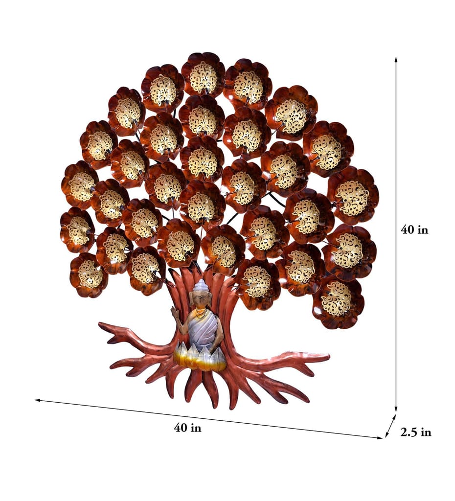 Iron Handicraft Buddha Tree Wall Decor, 102x6x102 cm, LED Lighting Illuminated Design for Living Room/Bedroom/Dining Hall/Office/Hotels.