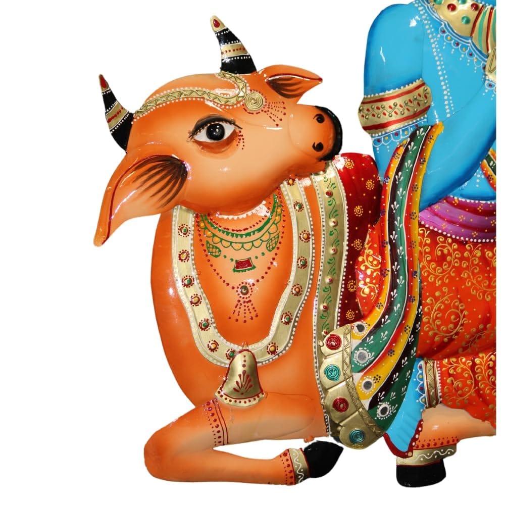 Metal hand painted Divine Decor Krishna with Cow Wall Art Perfect For Wall decor