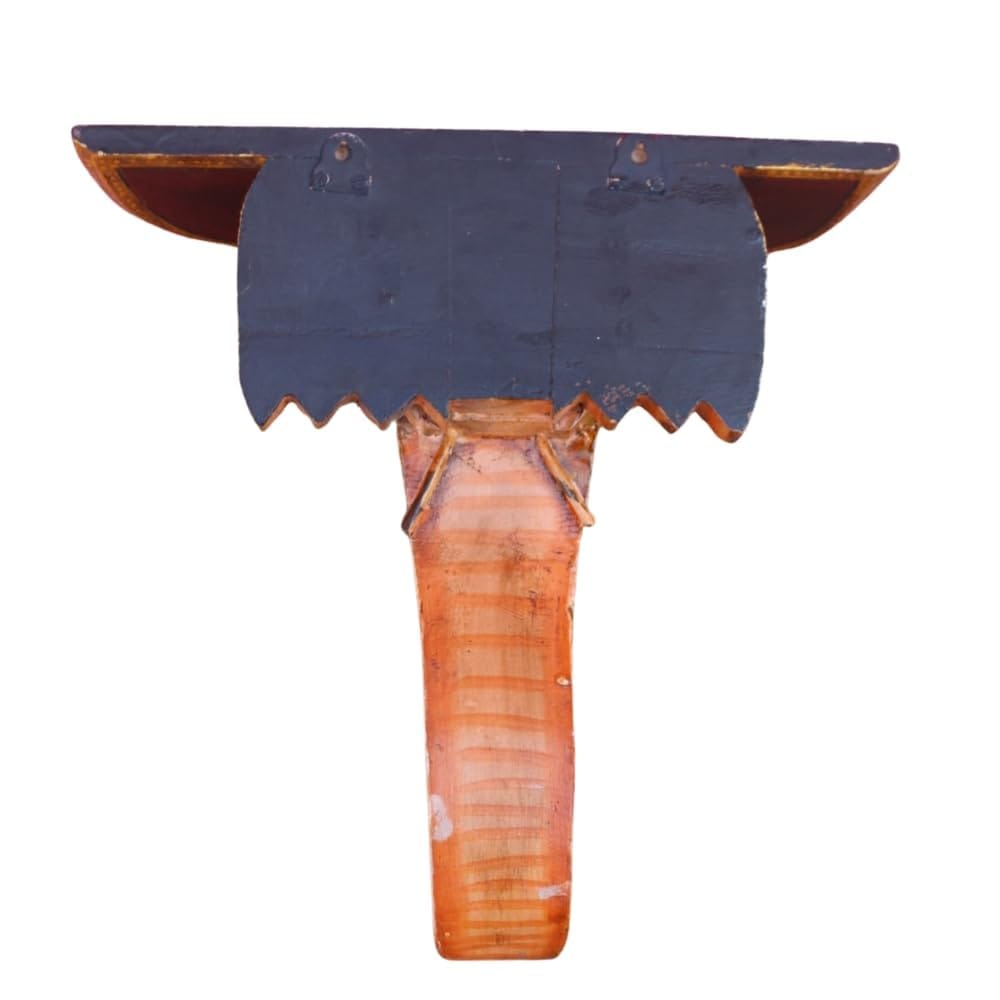 Hand-Painted Wooden Elephant Wall Shelf, 38x19x38 cm, Decorative Elephant Trunk Wall Accent