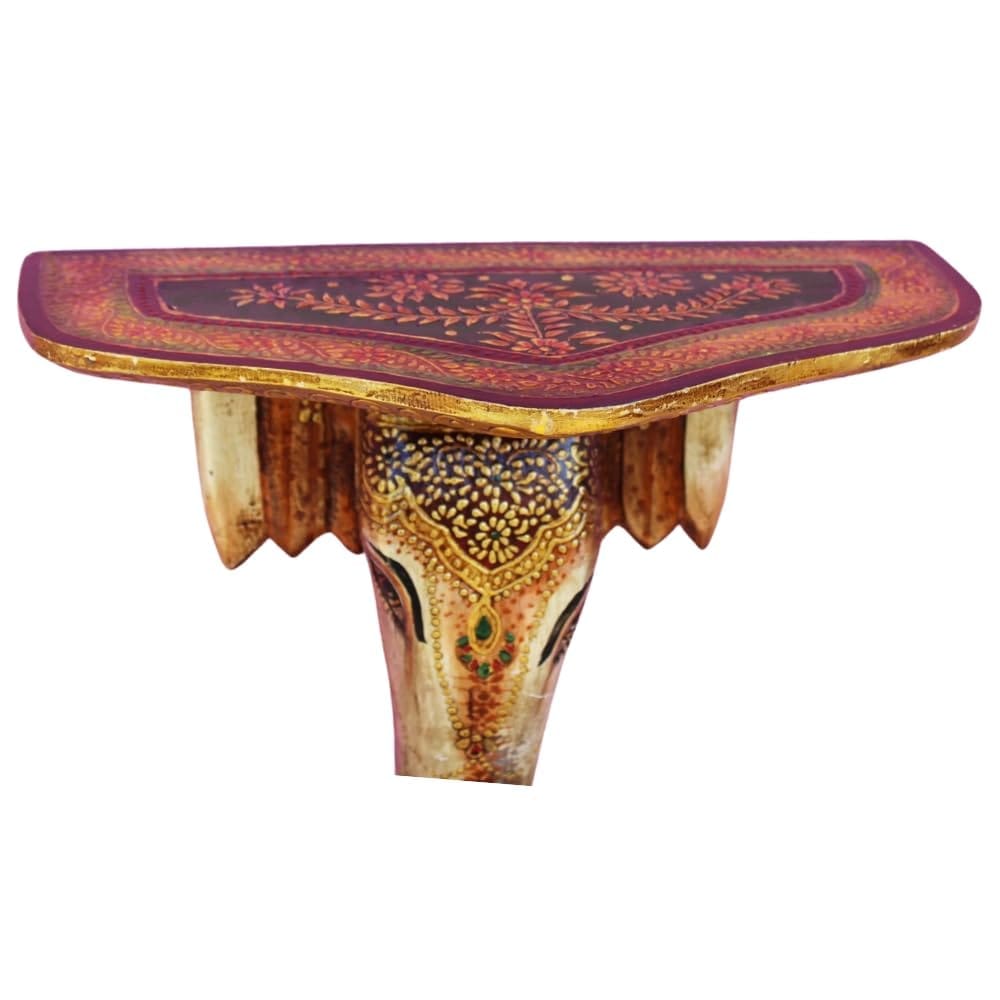Hand-Painted Wooden Elephant Wall Shelf, 38x19x38 cm, Decorative Elephant Trunk Wall Accent