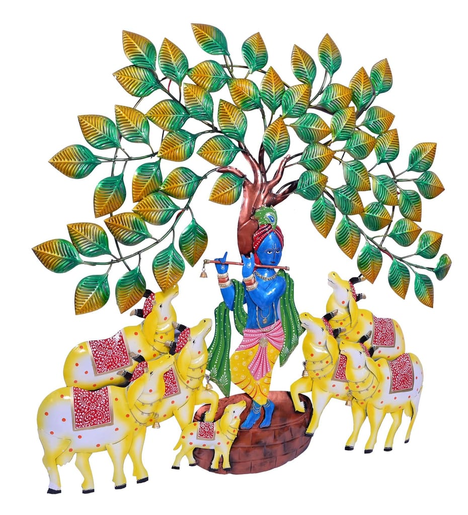 Wall Hanging Radha Krishna Cow Under Tree with LED Light Wall Decor Art Sculpture, Home Decor For Living Room/Bedroom/Dining Hall/Office/Hotels Decor
